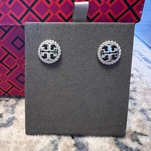 Tory Burch Silver Rope Logo Stud Earrings